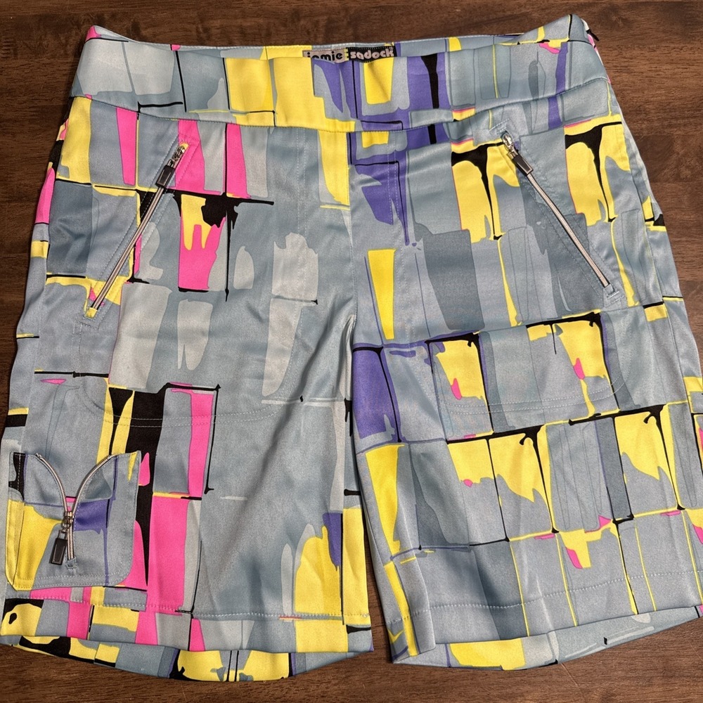 JAMIE SADOCK Women's 12 Colorful Abstract Shorts Zippers Pockets Golf Shorts